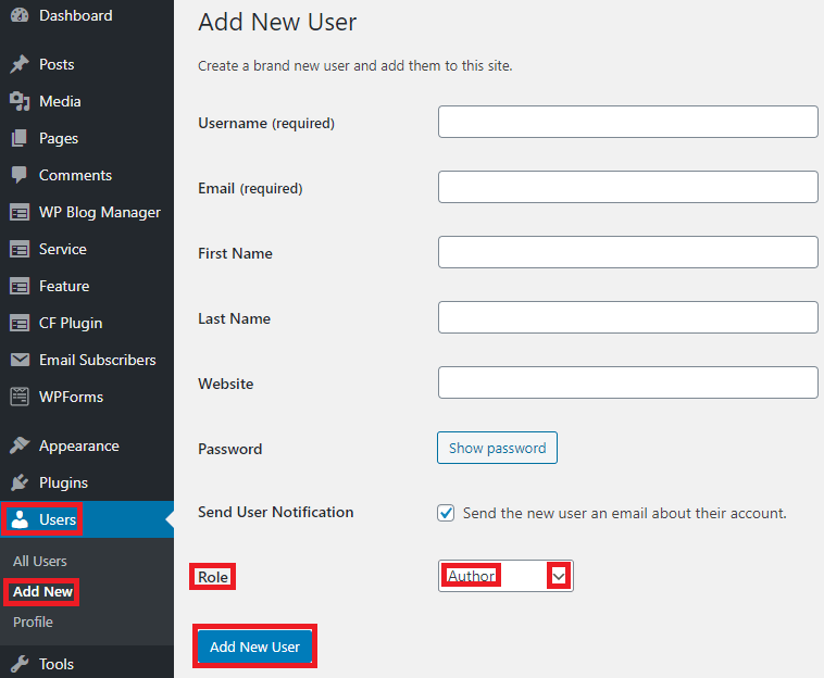 Add A New User As An Author Role