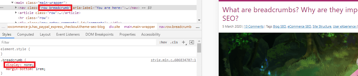 Set Breadcrumb Display to none