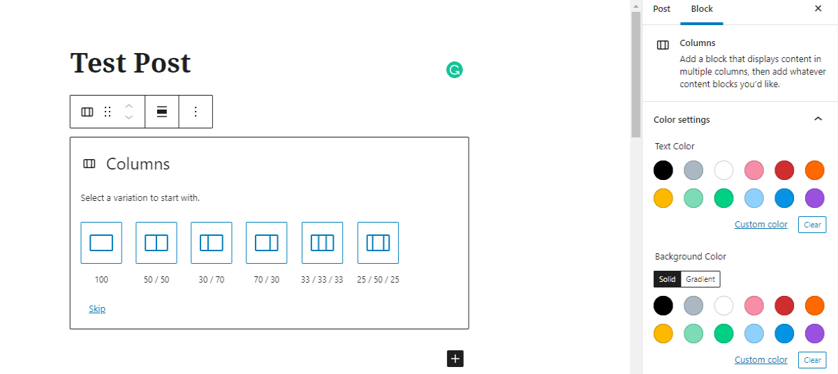 Variation in Columns Block