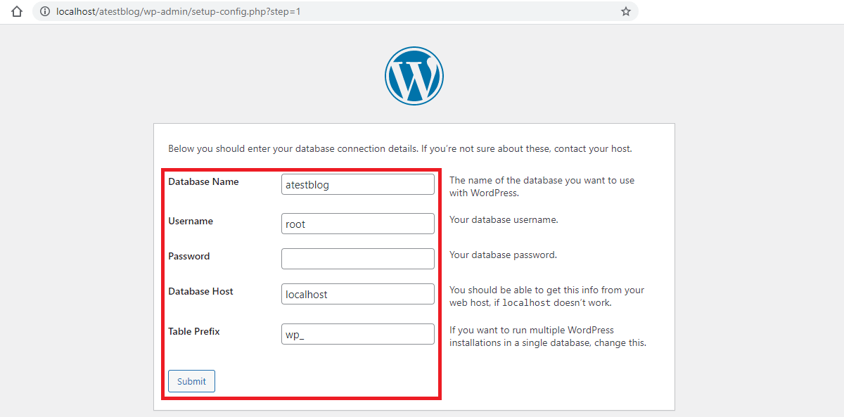 Database Connection Details atestblog