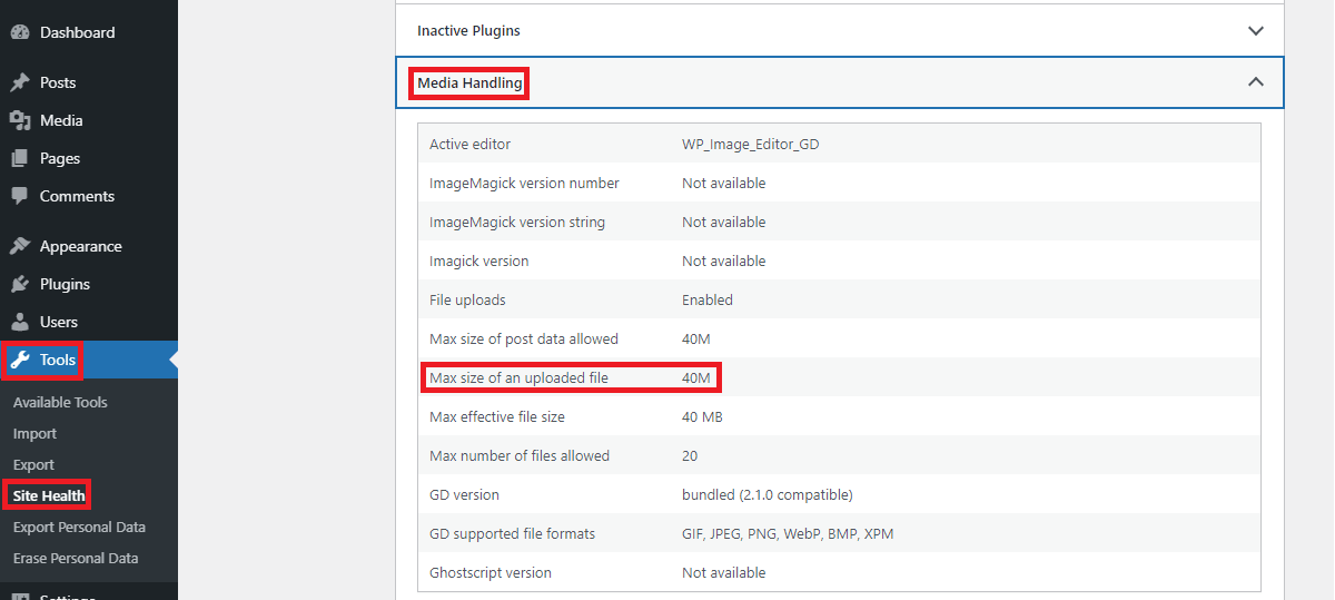 Site Health - Media Handling