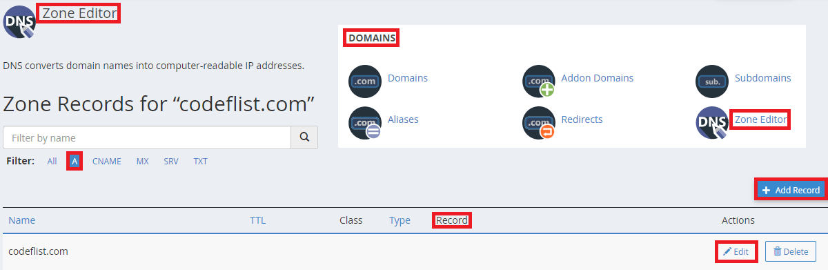Check A Records in Zone Editor