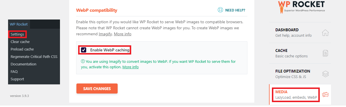 Enable WebP caching in WP Rocket