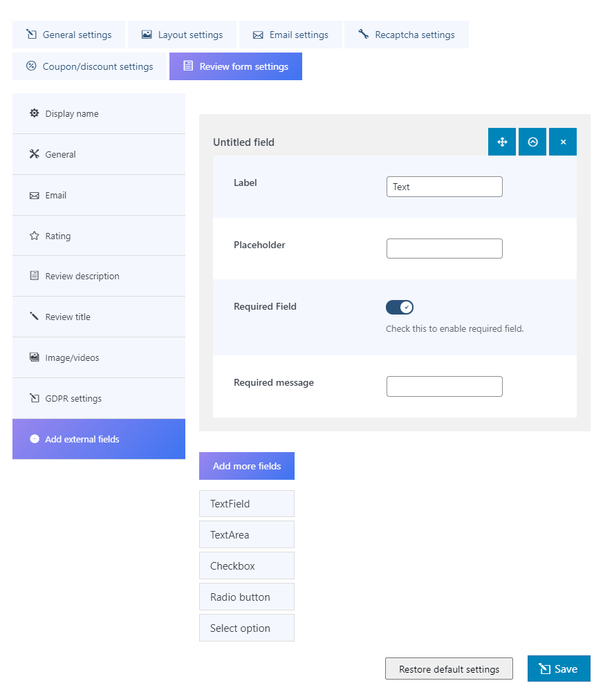 external fields settings