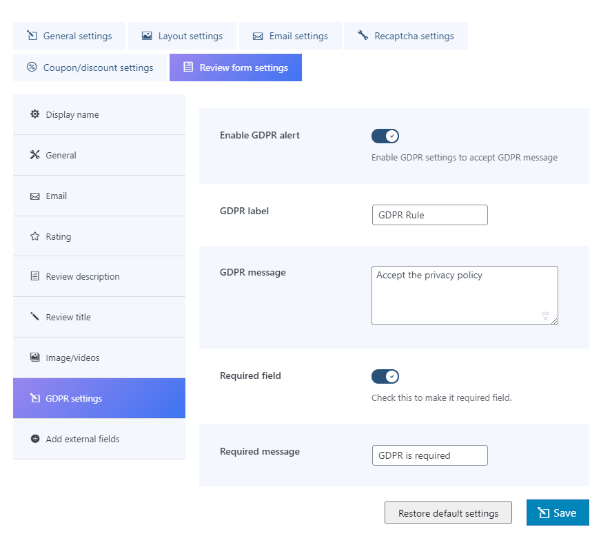 gdpr settings