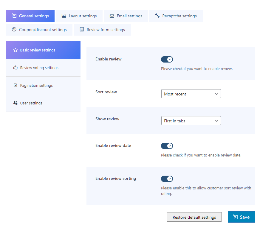 Smart Product Review Setting