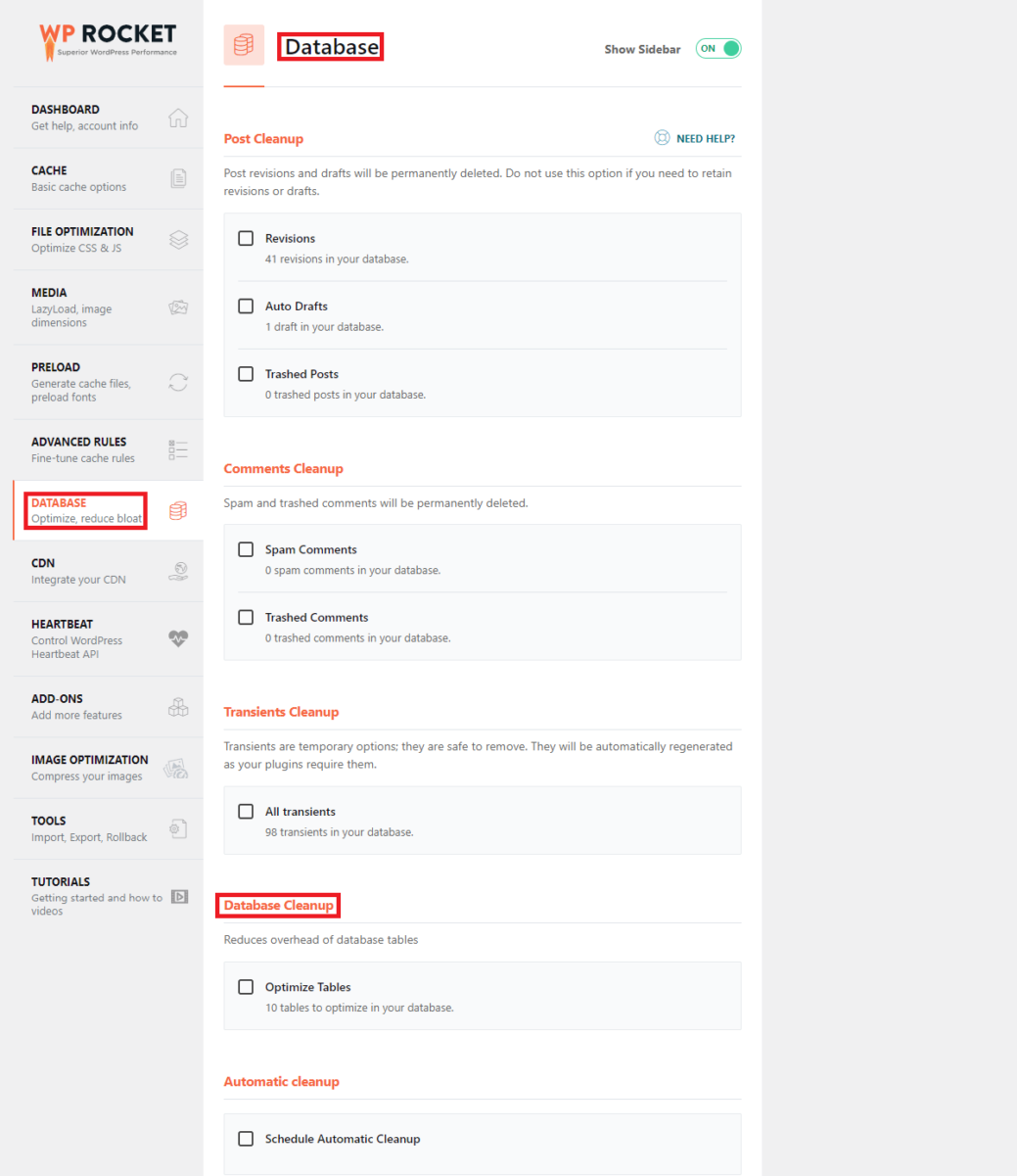 Database-Cleanup-using-WP-ROCKET