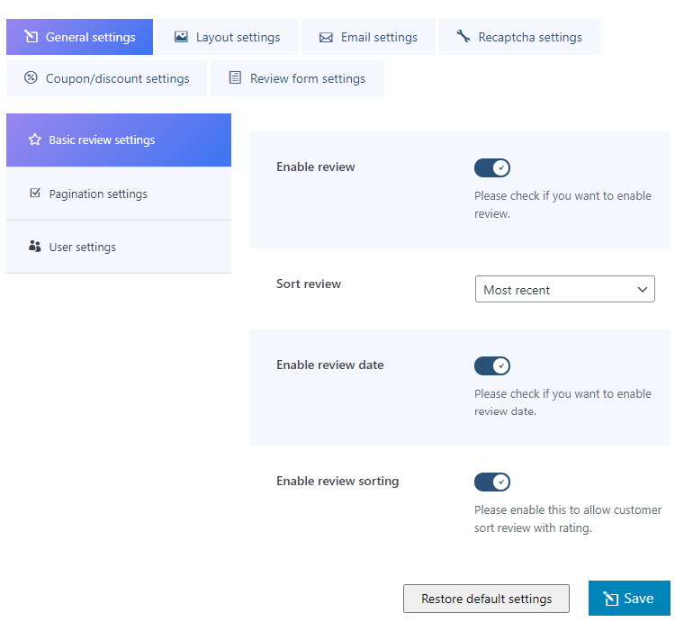 smart product review basic settings