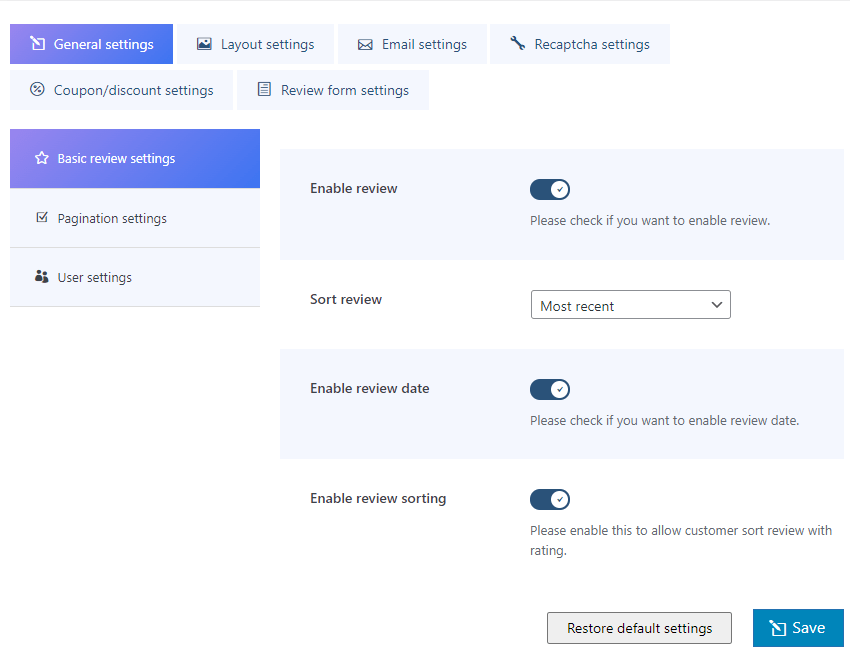 Smart Product Review Setting