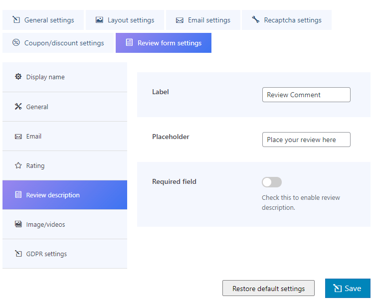 review description settings