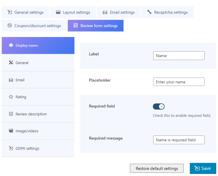 review form settings