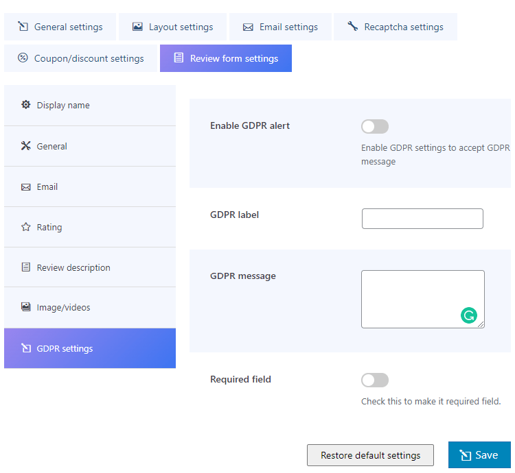 gdpr settings