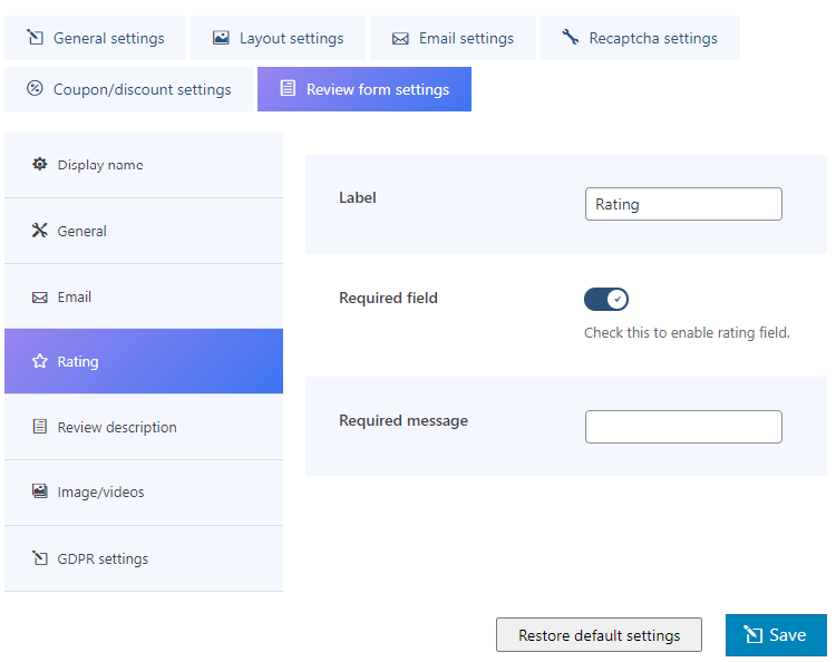 rating settings