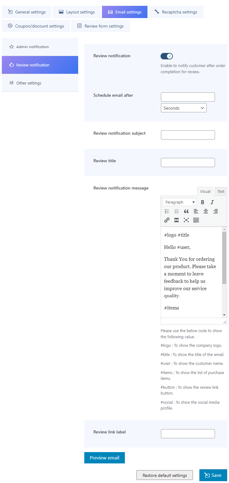 review notification settings